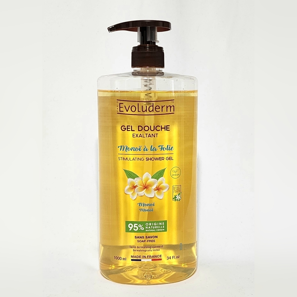 Evoluderm Gel Douche Monoi a la Folie, Stimulating Shower Gel | 34 Fl Oz